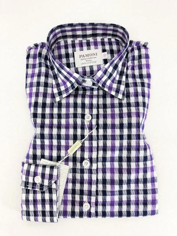 Purple Grey Check Fitted Shirt - Pamoni