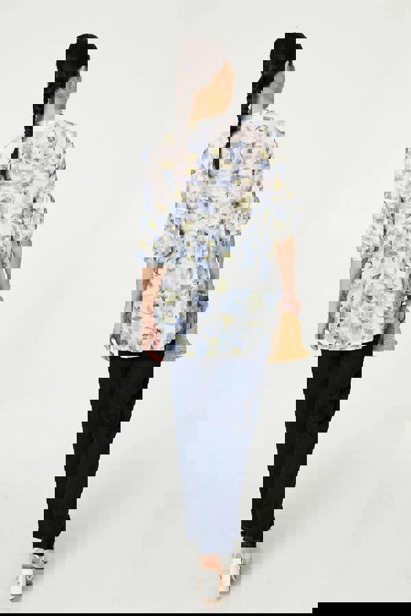 Blue | Floral Lace 3/4 Sleeve Ruched Blouse