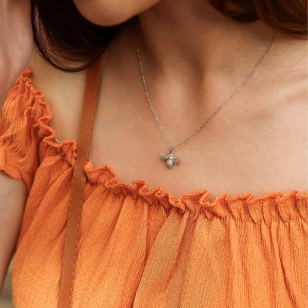 Spero London Matte Bumble Bee Sterling Silver Necklace