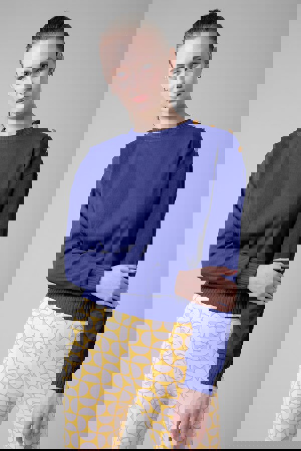 ENORSIA Button Shoulder Crewneck Sweatshirt