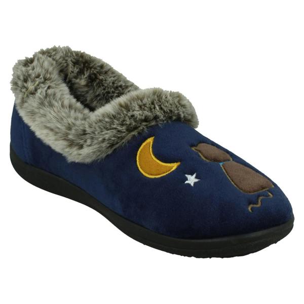 Padders Ladies Padders Slippers With Cats Motifs With A Faux Fur Trim Anna
