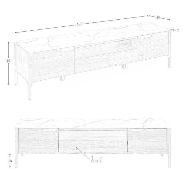 Angel Cerdá Walnut TV Stand With Imitation Marble Glass Top 3078