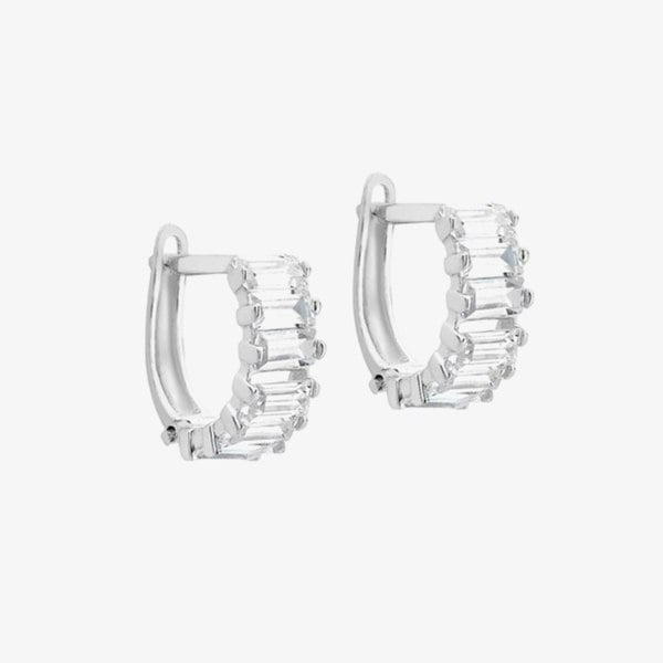 T. H. Baker 9ct White Gold 11mm Baguette Cut Cubic Zirconia Huggie Hoop Earrings 5.58.3859