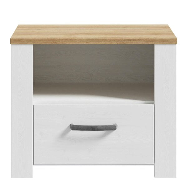Wyld Haus Bramblecroft White and Natural Oak Wood 1 Drawer Bedside Table