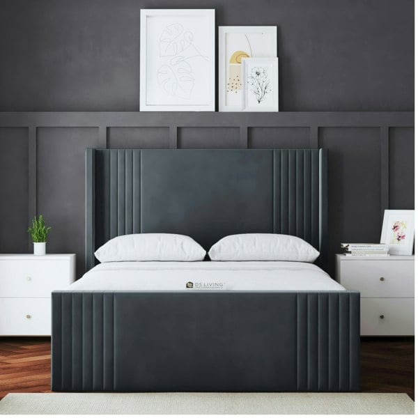 DS Living Elara Ottoman Bed with Winged Panel Headboard - Grey (Steel) - King / 5ft
