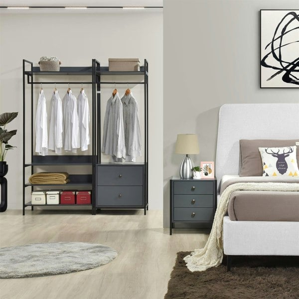 Swish Furniture Alva Trio Bedroom Set with Open Wardrobes and 3 Drawer Bedside