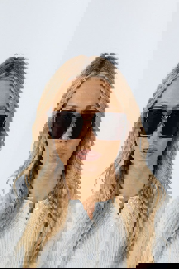 SVNX Rimless Oversized Square Sunglassses in Black Gold