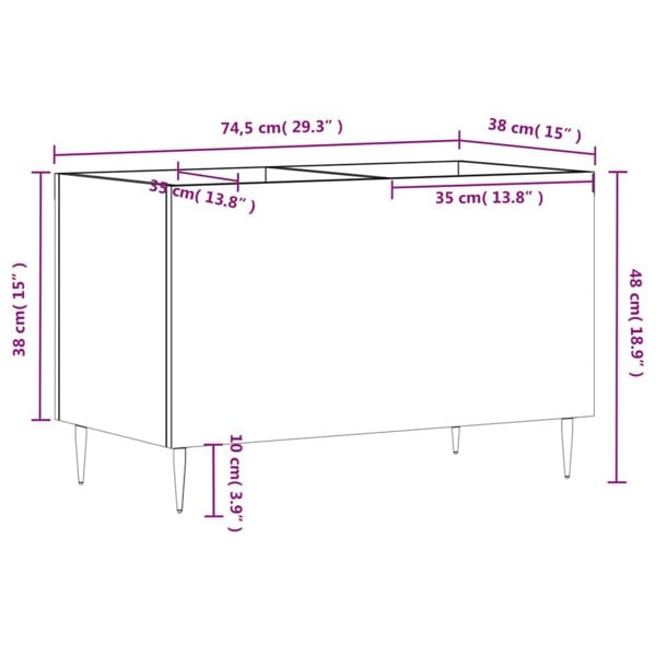 Berkfield Record Cabinet High Gloss White 74.5x38x48 cm Engineered Wood