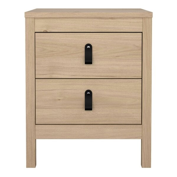 Wyld Haus Wildberry Natural Oak Wood Bedside Table 2 Drawers Leather Handles