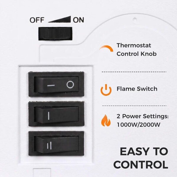 Freestanding Electric Fireplace, Electric Log Burner w/ LED Flame Effect, Overheating Safety System, 1000W/2000W, White