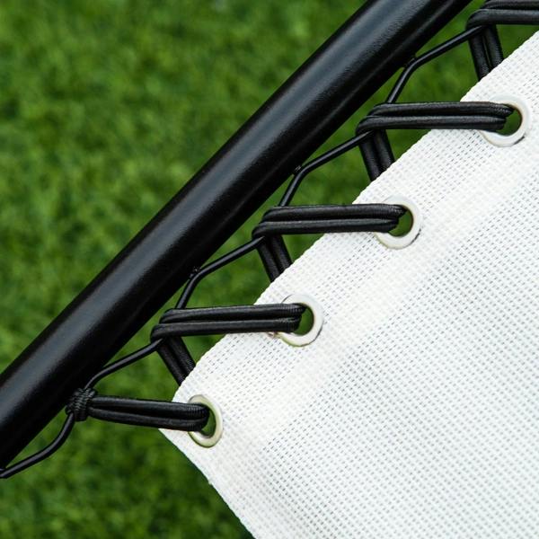 White mesh lounger fabric with black frame and strap loops on side edge