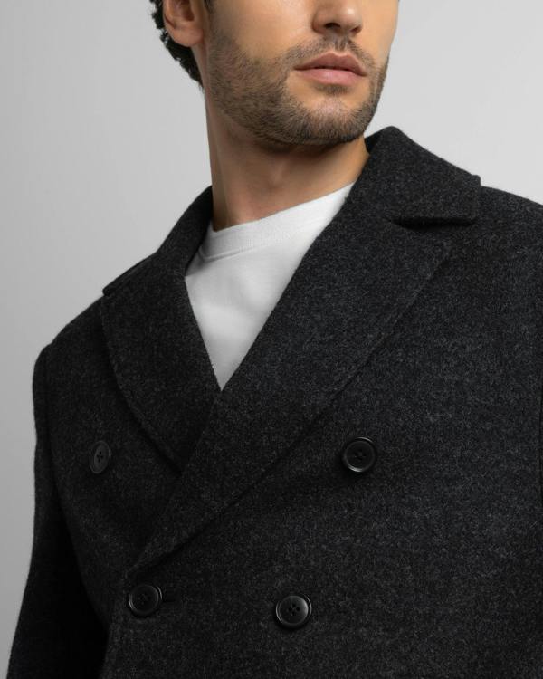 Steel & Jelly Camberwell - Black Wool Mix Double-Breasted Peacoat