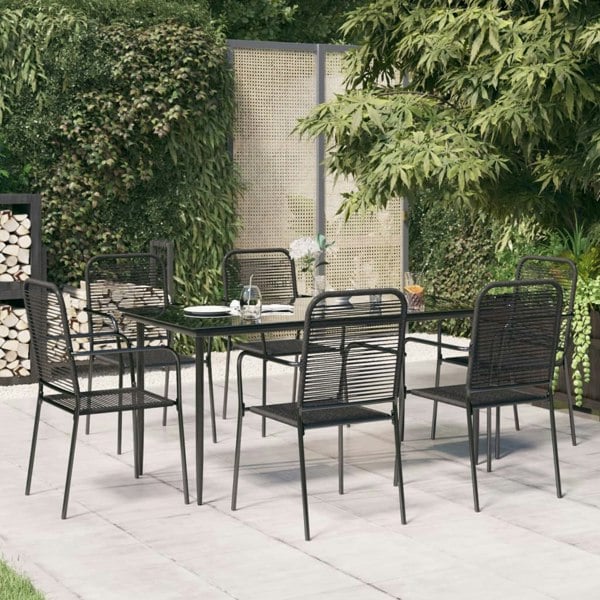 Berkfield 7 Piece Garden Dining Set Black Cotton Rope and Steel
