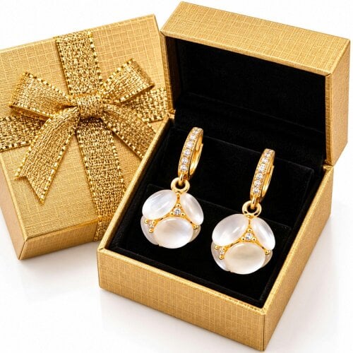 smartbies Luxury Gold Drop Earrings for Women with Gift Box – Elegant White Floral Crystal Earrings, Jewellery Gift for Her