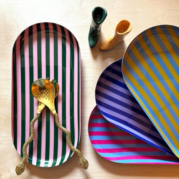 Love Frankie Large Stripy Oval Trays - 5 Colours Available