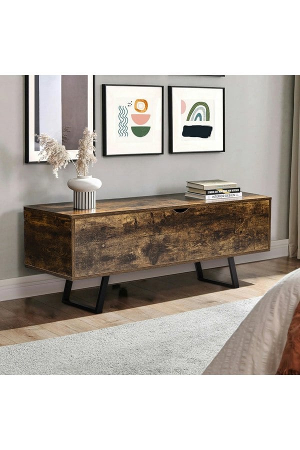 Living and Home Industrial Wooden Flip Top Storage Bench