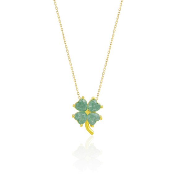 Spero London Four Leaf Clover Sterling Silver Necklace - Green