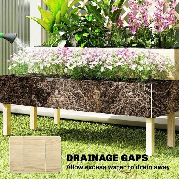 Raised Garden Bed 2-Tier Stepped Design Planter Box with Trellis for Climbing Plants 108x62x120 cm