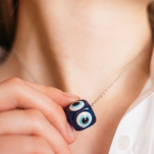 The Colourful Aura Evil Eye Dice Square Bead Minimalist Adjustable Pendant Protection Necklace