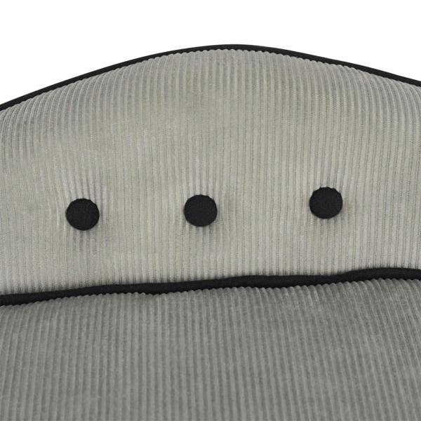 Grey pet sofa cushion top with black button details and black piping edge
