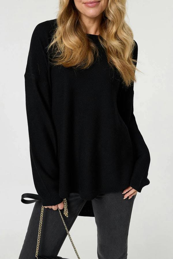Black | Textured Batwing Long Sleeve Jumper