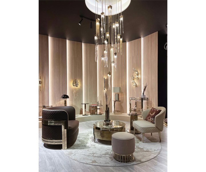 Designer Empyrean Chandelier featuring meticulously cut crystals for upscale interior design.