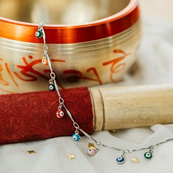 The Colourful Aura Evil Eye Dainty Rainbow Dangle Devil Eye Protection Charm Adjustable Necklace