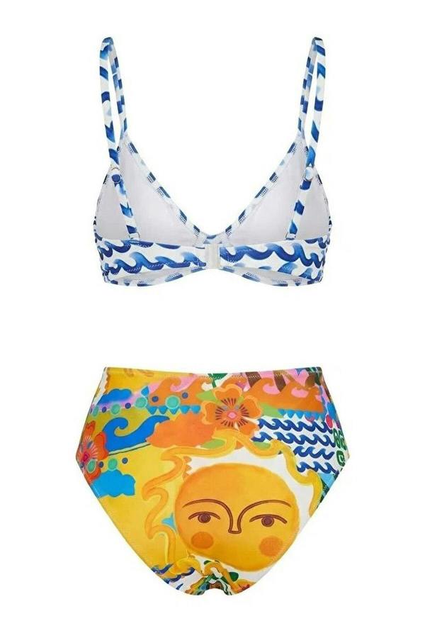 WOVCOR Tropical Patterned Balconette Padded High-Waisted Regular Bikini Set