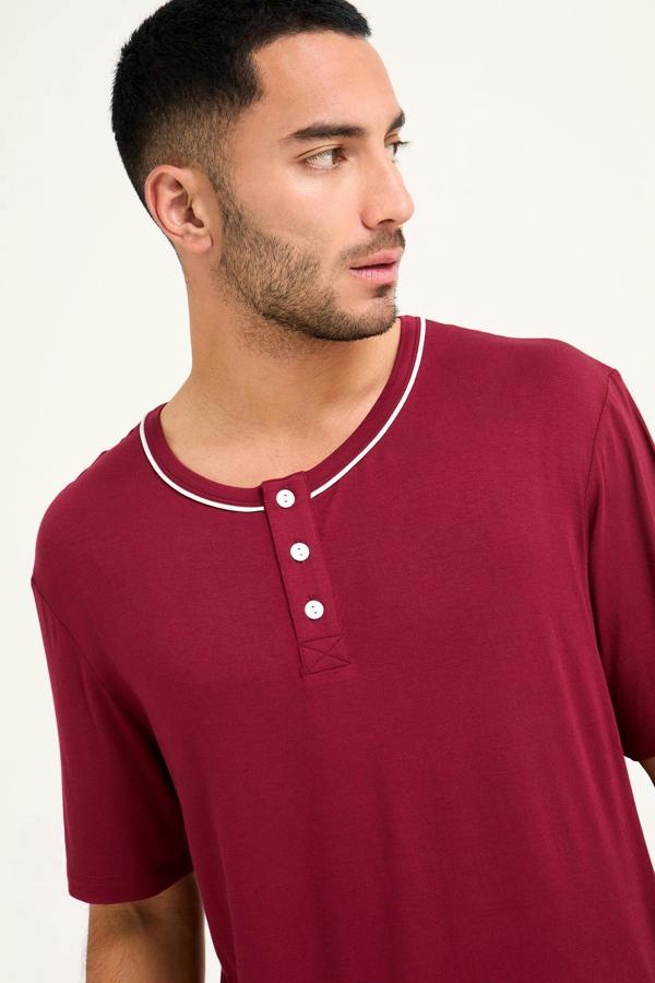 Mister You Bamboo Short Pyjama Set in Claret - Pajamas