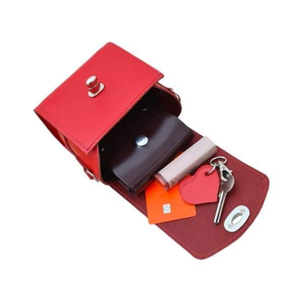 Zatchels Bauble Handmade Leather Handbag - with Love Hearts Charm - Pillar Box Red