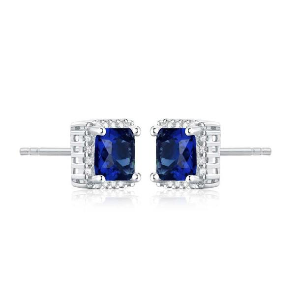 925 Sterling Silver Square Shaped Blue Halo Stud Earrings for Women - namana.london