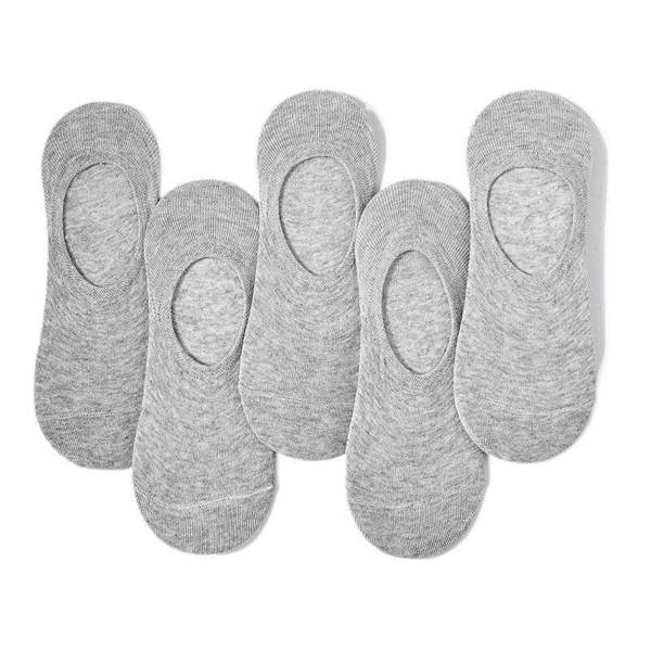 Anyfootwear 5 Pairs Size 4-9 Grey Boat Socks Summer Thin Invisible Cotton Non-Slip Silicone Breathable Pure Color For Men