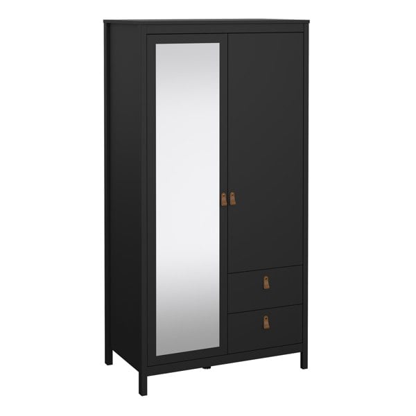 Furniture To Go Barcelona Wardrobe with 1 door + 1 mirror door + 2 drawers Matt Black