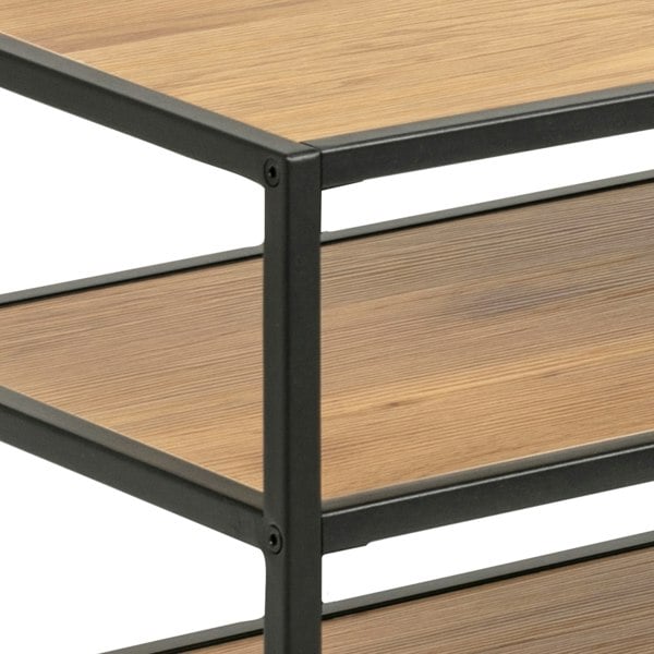 Furniture To Go Seaford Black Metal Open TV Unit with 3 Oak Shelves