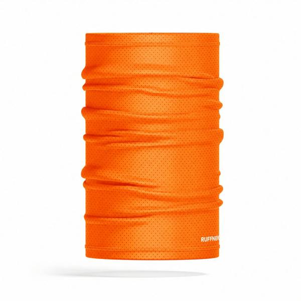RUFFNEK® AirMesh Fluorescent Orange Snood shown as a 3d Tube – breathable, moisture-wicking multifunctional neck gaiter scarf with UPF 50+ protection. For sport and outdoor activities including workwear.
