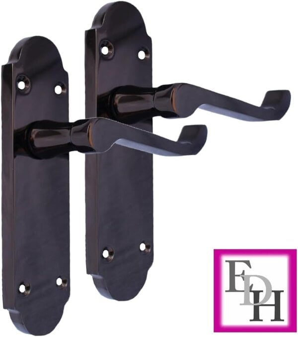 EDH Door Hardware Black Nickel Door Handles – Victorian Scroll Lever Latch Handles – 1, 4 or 6 Pairs – Handle Only or with Tubular Latches