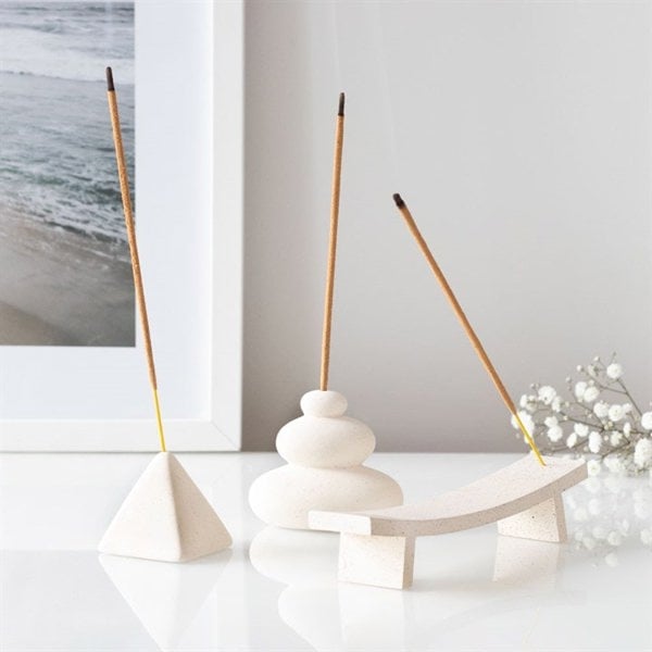 Serano Cream Speckle Balancing Stones Incense Stick Holder