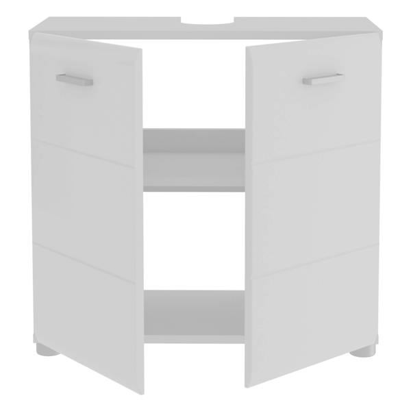Furniture To Go Ice Cave Under Sink Bathroom Cabinet with 2 Doors & Silver Handles in White with White High Gloss Doors