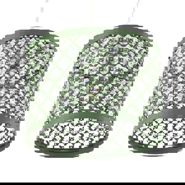 Modern Ornate Olive Green Metal Pendant Shade with Clear Acrylic Beads Image 5