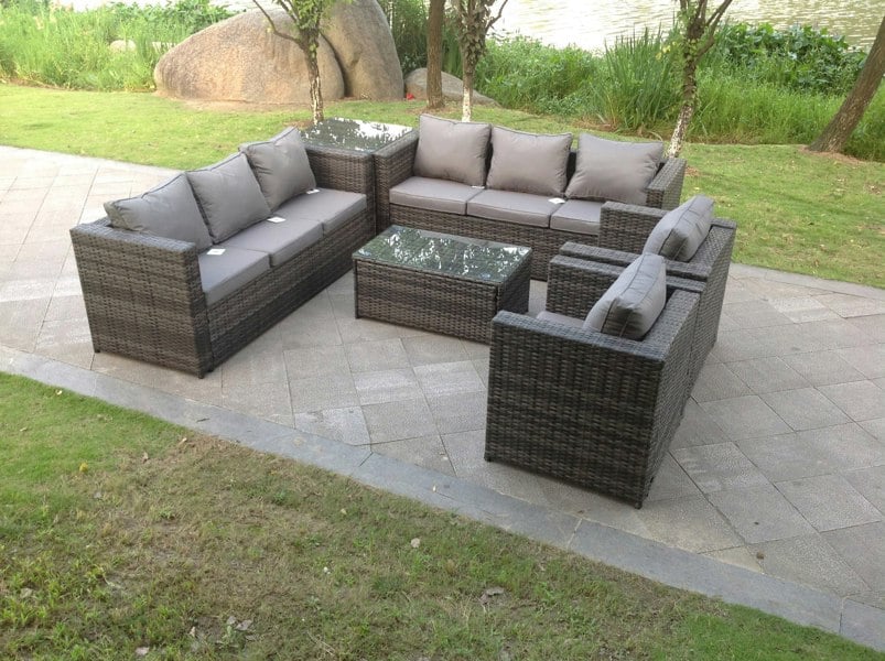 Fimous 8 Seater Outdoor Rattn Garden Furniture Sofa Set Rectangular Coffee Table Lounge Sofa Chair With Side Coffee Table
