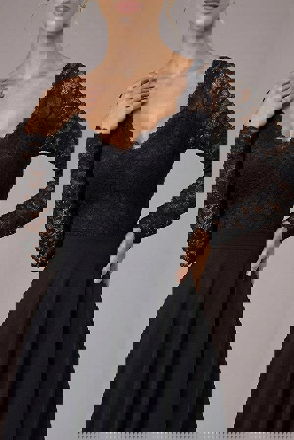 Off The Shoulder Lace Skater Mini Dress - Black DR2563C