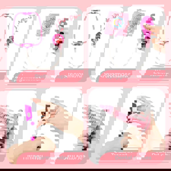 deAO Toys Kids Role Play Dentist Surgeon Vet Medical Light and Sound Electronic Stethoscope Lab Coat Cap Play Medical Equipmen