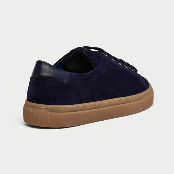 back view of star navy suede