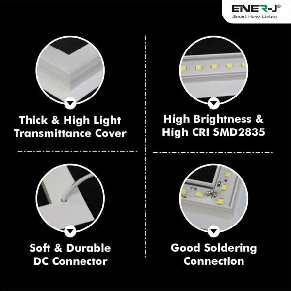 ENER-J Double Square LED Ceiling Panel 60x60cms 40W 4000 Lumens, 3 Years warranty, CCT Switchable (Pack of 6)