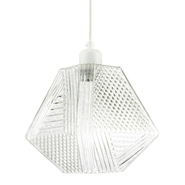 Moulded Clear Glass Pendant Light Shade with Dimples and Etched Lines Image 1