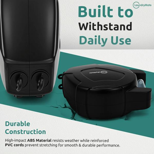 Laundry Mate Retractable Washing line – Duo Reels 30 & 26M Heavy Duty Extendable Washing Line with Twin Cable & Wall Mounted
