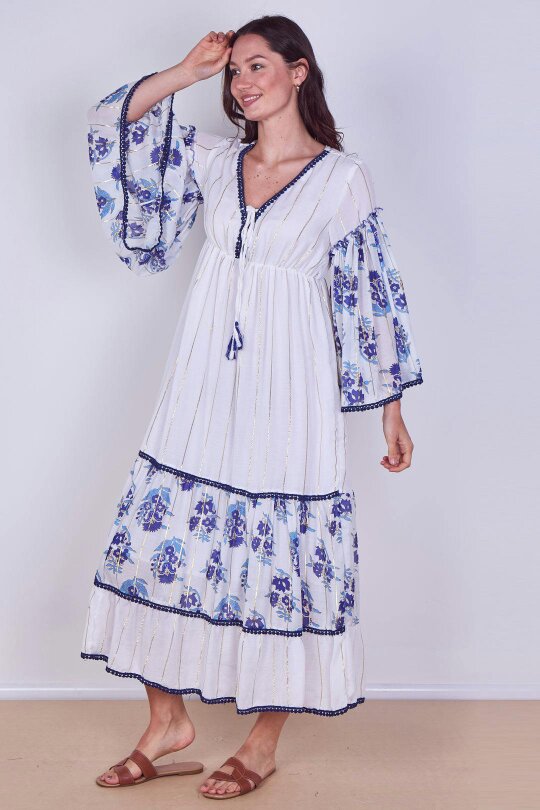 Bohemian Tiered Maxi Dress – Flowy Viscose Elegance