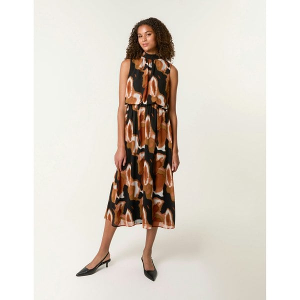 Blue Vanilla Sleeveless Puffball High Neck Printed Dress