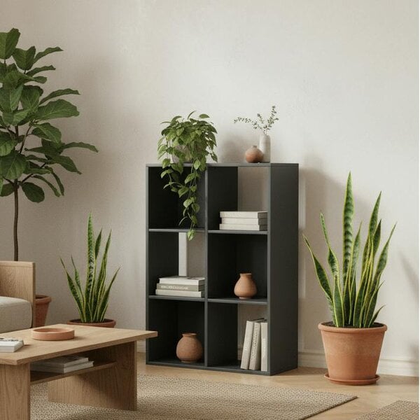 Wyld Haus Vasutte Wooden Black 6 Cube Storage Bookcase