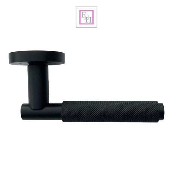 EDH Door Hardware Knurled Door Handles on Round Rose – Polished Chrome, Matt Black & Satin Nickel